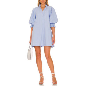 Sovere Focus Pleat Blue Poplin Smock Mini Dress Size S